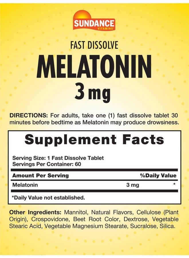 Sundance Sundance Melatonin 3mg Fast Dissolve | 60 Vegetarian Tablets | Natural Berry Flavor | Vegetarian, Non-GMO, and Gluten Free Supplement  - Image 2