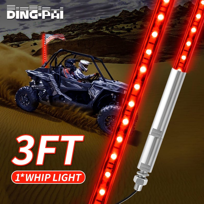 Generic DING.PAI LED Whip Lights Flag Pole Light Safety Antenna Whips Lamp with Flag for ATV UTV Offroad Sand Dune Buggy RZR Truck Can 4X4 Side by Side (Red, 3 ft - Pack of 1)…  - Image 1