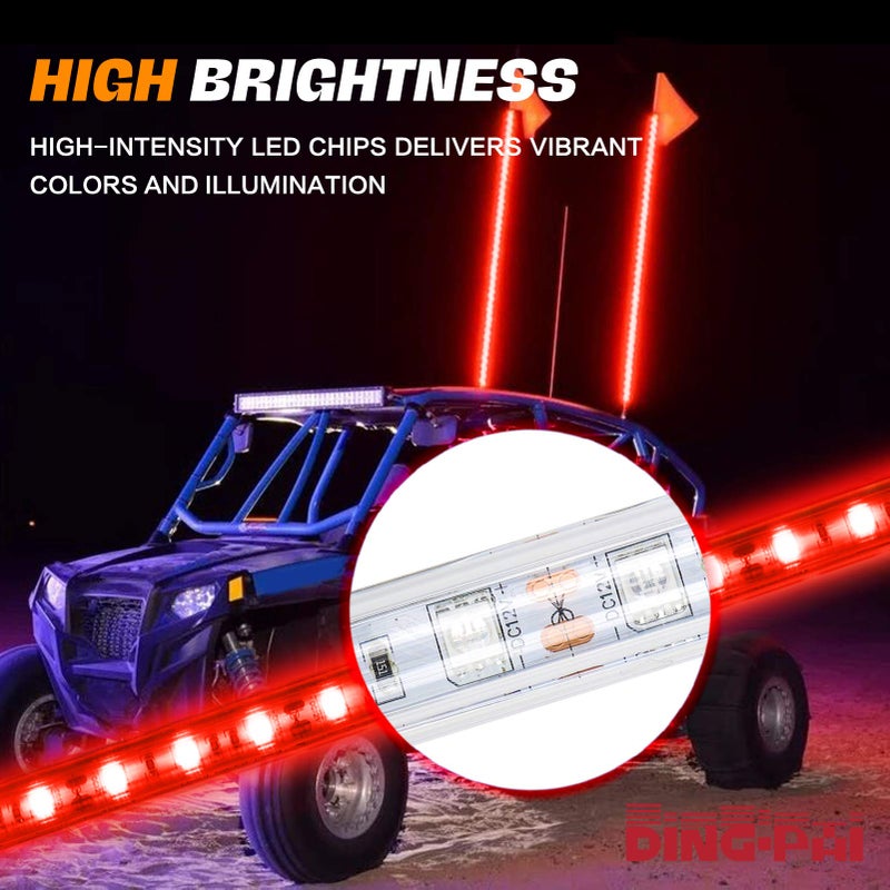 Generic DING.PAI LED Whip Lights Flag Pole Light Safety Antenna Whips Lamp with Flag for ATV UTV Offroad Sand Dune Buggy RZR Truck Can 4X4 Side by Side (Red, 3 ft - Pack of 1)…  - Image 2