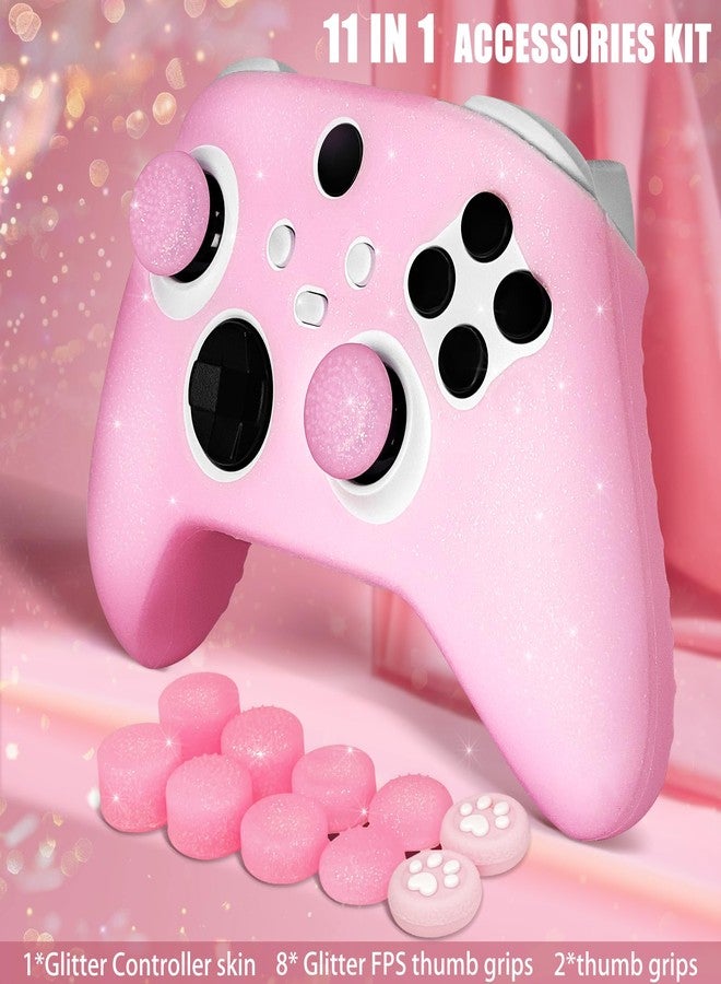 غطاء سيليكون واقٍ مضاد للانزلاق باللون الوردي اللامع من HLRAO متوافق مع وحدة تحكم Xbox Series X/S، 8 قطع من أغطية مقابض الإبهام اللامعة وغطاءان للمقابض. - Image 2