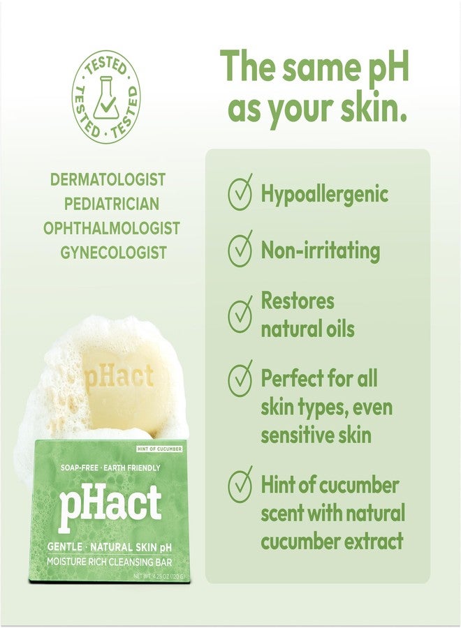 ANDREW LESSMAN pHact Moisture-Rich, Soap-Free Cleansing Bar Cucumber. Natural Skin pH. All Skin Types - Even Sensitive Skin. Hypoallergenic. Dermatologist Tested. 6 - Pack 4.25 oz each - Image 4
