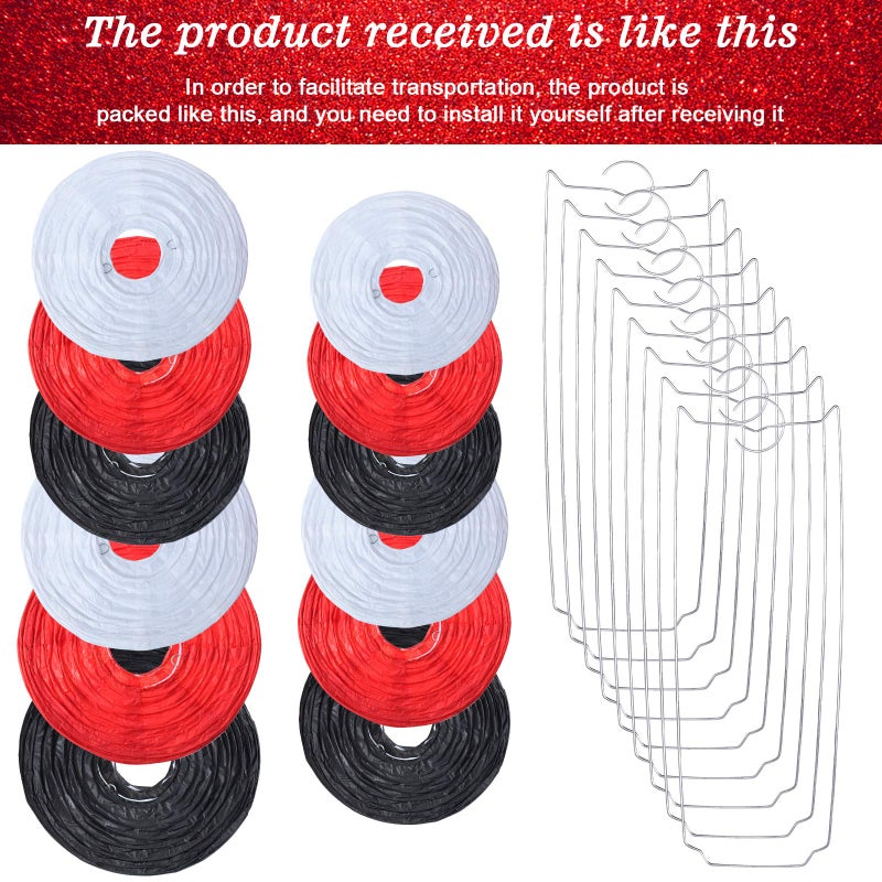 Tenare 12 Pcs Traditional Round Paper Wedding Lantern 4 Size 4, 6, 8, 10 Inch Decorative Ball Hanging Chinese Japanese Paper Lantern for Birthday Party(Black, White, Red) - Image 4