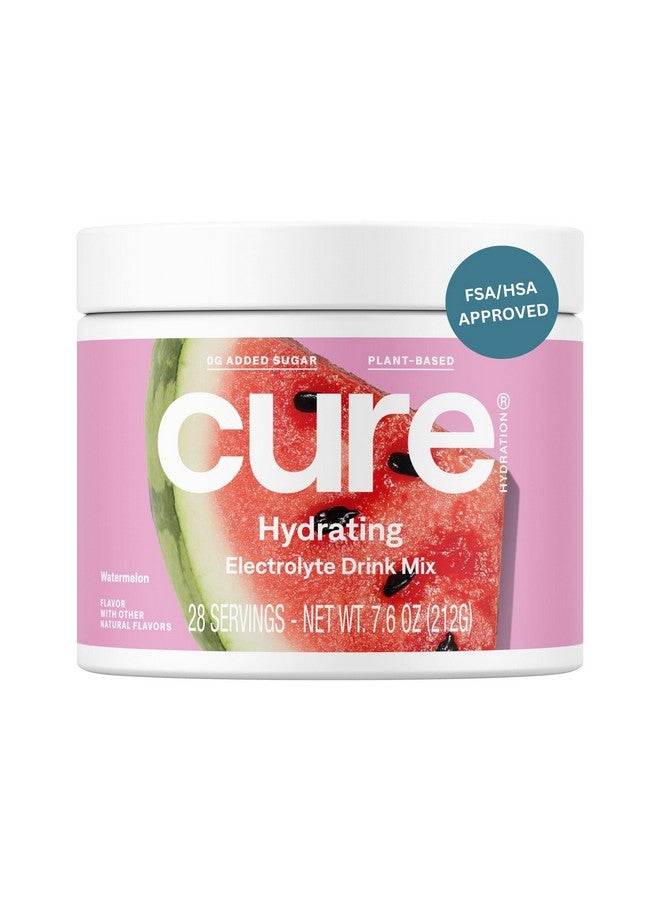 Cure Hydration | Plant-Based Electrolyte Drink Mix | No Added Sugar | FSA & HSA | Dehydration Relief Powder Made with Coconut Water | Non-GMO | Vegan | 28 Servings Jar - Watermelon - Image 1