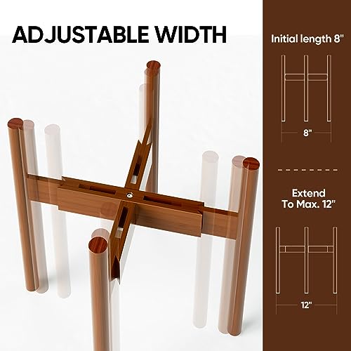 MUDEELA 14.5 Inch Tall Plant Stand for Indoor, Adjustable Width Bamboo Plant Stand for 8 9 10 11 12 Inches Pot, Single Tier Planter Holder Floor Stand, Mid Century Modern Style, Dark Brown, Without Pot - Image 2