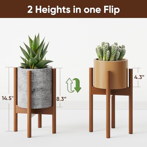 MUDEELA 14.5 Inch Tall Plant Stand for Indoor, Adjustable Width Bamboo Plant Stand for 8 9 10 11 12 Inches Pot, Single Tier Planter Holder Floor Stand, Mid Century Modern Style, Dark Brown, Without Pot - Image 4