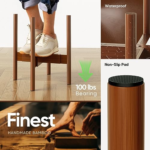 MUDEELA 14.5 Inch Tall Plant Stand for Indoor, Adjustable Width Bamboo Plant Stand for 8 9 10 11 12 Inches Pot, Single Tier Planter Holder Floor Stand, Mid Century Modern Style, Dark Brown, Without Pot - Image 5