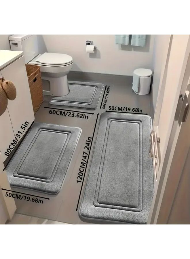 Super Absorbent Non Slip Bath Mat Set 3PCS Grey 50x120 50x80 19 69x23 62 Inches - Image 1