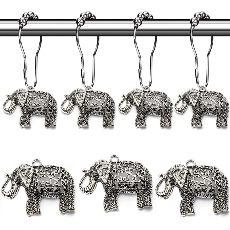 Aimoye Elephant Shower Curtain Hooks Rings - Misty Forest Shower Curtain Hooks Rust Proof, Chic Decorative Shower Curtain Hangers, Cute Nature Animal Vintage Theme Bathroom Decor - Image 1