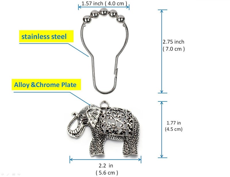 Aimoye Elephant Shower Curtain Hooks Rings - Misty Forest Shower Curtain Hooks Rust Proof, Chic Decorative Shower Curtain Hangers, Cute Nature Animal Vintage Theme Bathroom Decor - Image 5