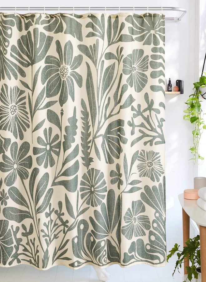 RoomTalks Vintage Floral Faux Linen Shower Curtain Extra Long 84 Inches - 210GSM Heavy Duty Modern Farmhouse Matisse Flowers Plants Botanical Shower Curtain Set Aesthetic Bathroom Decor - Image 2