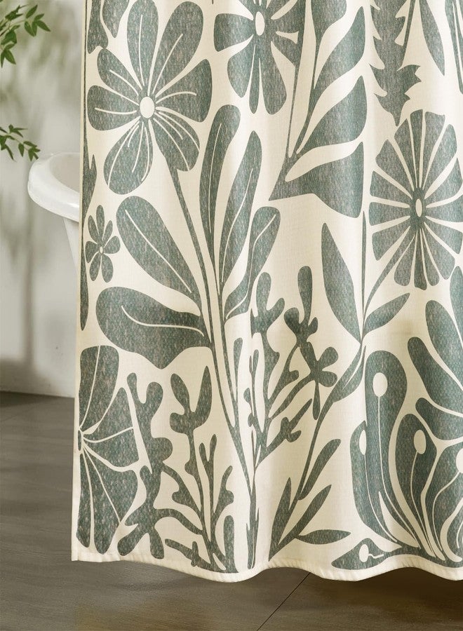 RoomTalks Vintage Floral Faux Linen Shower Curtain Extra Long 84 Inches - 210GSM Heavy Duty Modern Farmhouse Matisse Flowers Plants Botanical Shower Curtain Set Aesthetic Bathroom Decor - Image 3