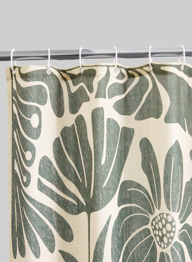 RoomTalks Vintage Floral Faux Linen Shower Curtain Extra Long 84 Inches - 210GSM Heavy Duty Modern Farmhouse Matisse Flowers Plants Botanical Shower Curtain Set Aesthetic Bathroom Decor - Image 4
