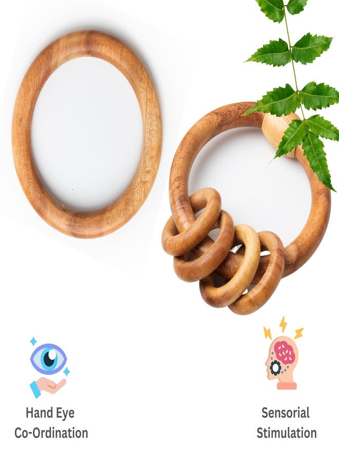 WoCra® Neem Wood Baby Teether Toys - Pack of 2 | Organic Wooden Teething & Chew Toys for Newborns, Infants & Toddlers | Safe Non-Toxic Baby Soothers | Ring Teether + Ring Rattle Combo - Image 2