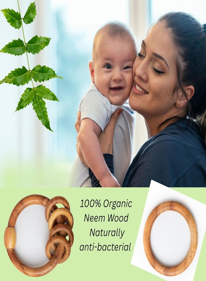 WoCra® Neem Wood Baby Teether Toys - Pack of 2 | Organic Wooden Teething & Chew Toys for Newborns, Infants & Toddlers | Safe Non-Toxic Baby Soothers | Ring Teether + Ring Rattle Combo - Image 4