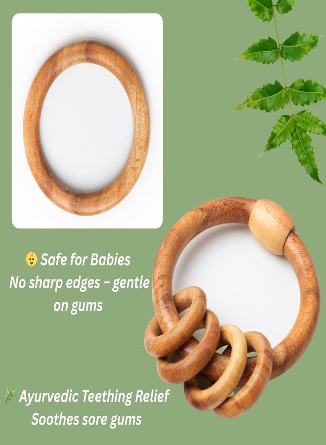 WoCra® Neem Wood Baby Teether Toys - Pack of 2 | Organic Wooden Teething & Chew Toys for Newborns, Infants & Toddlers | Safe Non-Toxic Baby Soothers | Ring Teether + Ring Rattle Combo - Image 5