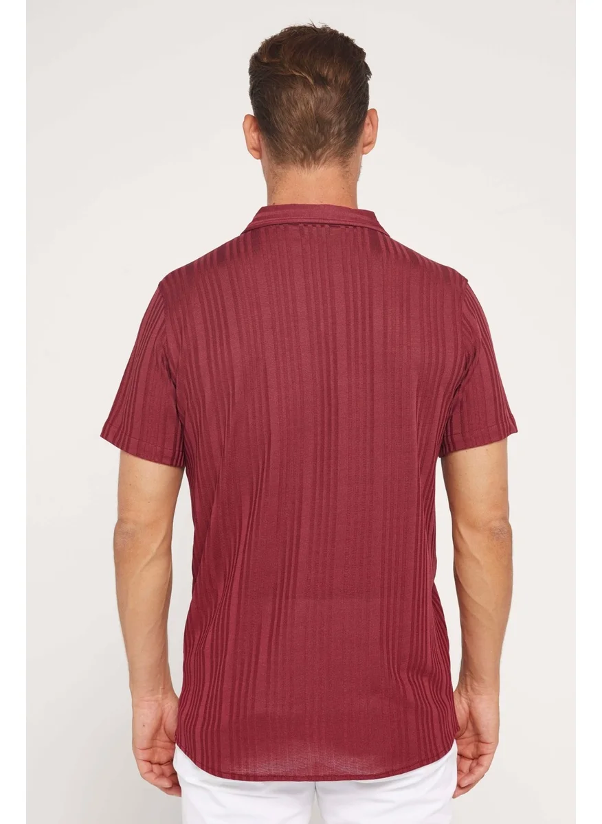 Tudors Slim Fit Short Sleeve Slim Fit Crochet Collar Knitted Fabric Tile Shirt