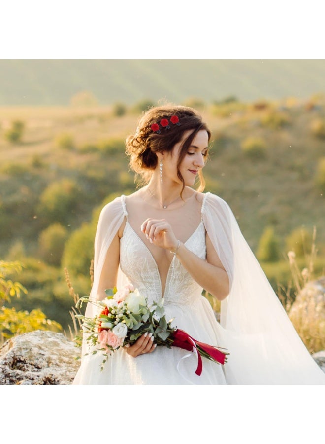 12 قطعة مشابك شعر وردية للنساء والفتيات، إكسسوارات شعر زهور عتيقة، بارِتات شعر رومانسية للحفلات، الزفاف، عيد الميلاد، باللون الأحمر - Image 3