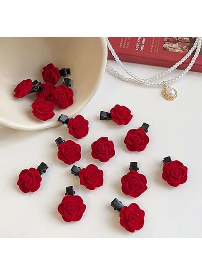 12 قطعة مشابك شعر وردية للنساء والفتيات، إكسسوارات شعر زهور عتيقة، بارِتات شعر رومانسية للحفلات، الزفاف، عيد الميلاد، باللون الأحمر - Image 2
