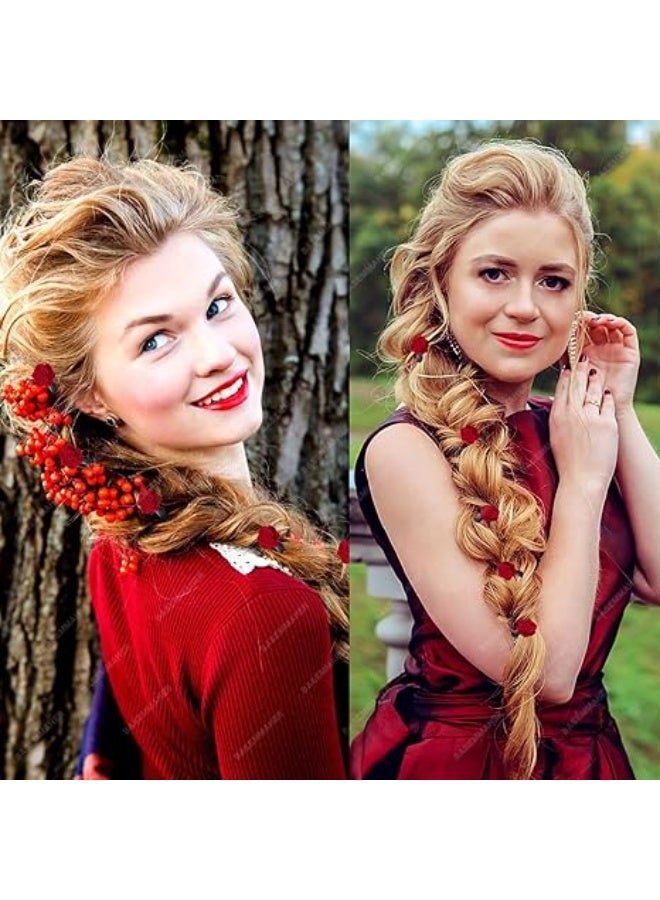 12 قطعة مشابك شعر وردية للنساء والفتيات، إكسسوارات شعر زهور عتيقة، بارِتات شعر رومانسية للحفلات، الزفاف، عيد الميلاد، باللون الأحمر - Image 4