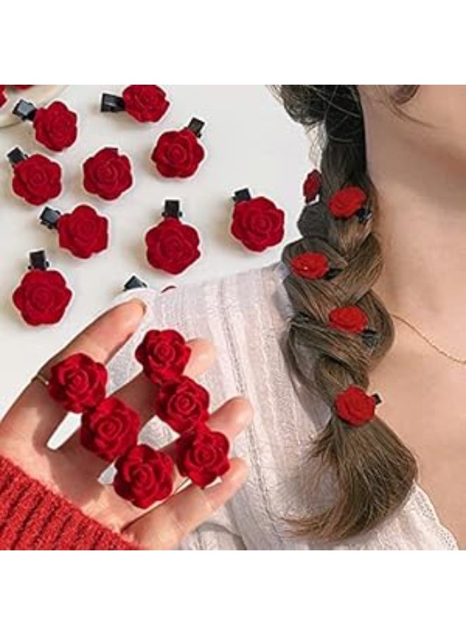 12 قطعة مشابك شعر وردية للنساء والفتيات، إكسسوارات شعر زهور عتيقة، بارِتات شعر رومانسية للحفلات، الزفاف، عيد الميلاد، باللون الأحمر - Image 1