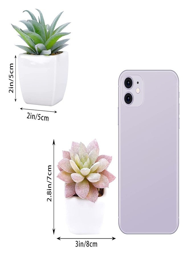 FUNARTY 5pcs Artificial Succulent Plants, Small Fake Desk Plants Mini Succulents Indoor for Shelf Living Room Bedroom Windowsills Office Home Decoration (Include White Ceramic Pots) - Image 2