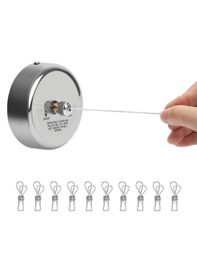 Coolrunner Retractable Clothesline, Coolrunner 9.5ft Retracting Clothes Line Indoor Outdoor Heavy Duty Shower Line with 10 Stainless Steel Clothespins for Wet Clothes and Quilt -Hold up to 33lbs  - Image 1