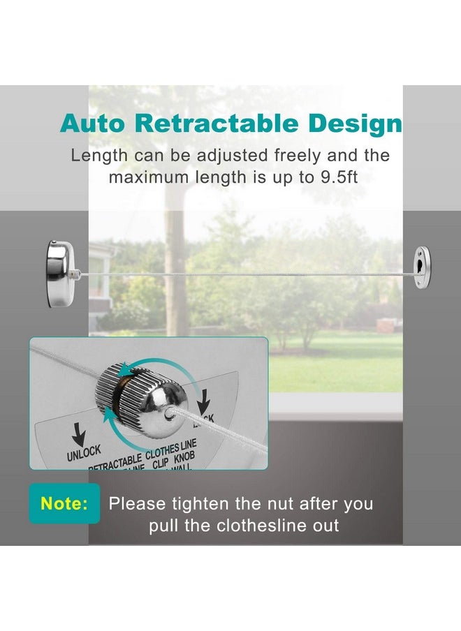 Coolrunner Retractable Clothesline, Coolrunner 9.5ft Retracting Clothes Line Indoor Outdoor Heavy Duty Shower Line with 10 Stainless Steel Clothespins for Wet Clothes and Quilt -Hold up to 33lbs  - Image 4