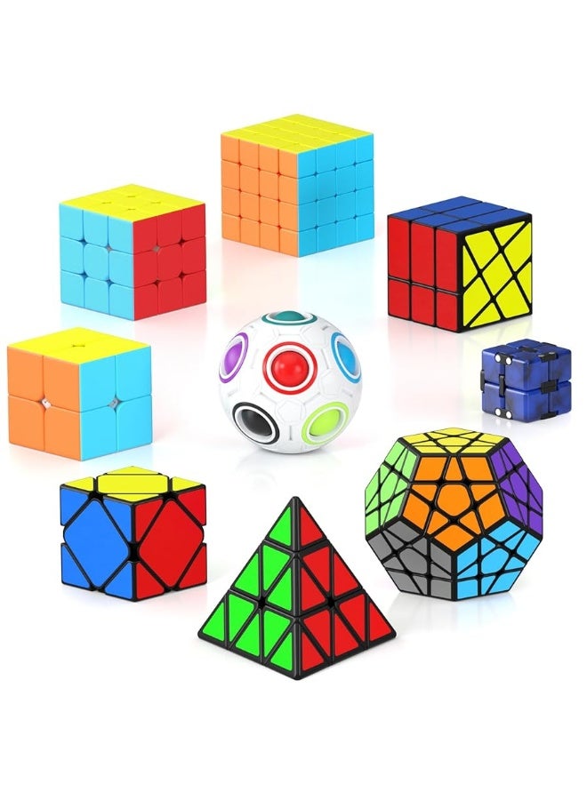 VDEALEN مجموعة مكعبات فيديالين السريعة، 9 عبوات من مجموعة مكعبات الألغاز كرة فidget 2x2 3x3 ملصق بدون ملصق 4x4 هرم دوديكاhedron سكيوبي إنفينيتي مكعب سحري، ألعاب مكعبات سلسة هدايا للأطفال والبالغين - Image 2