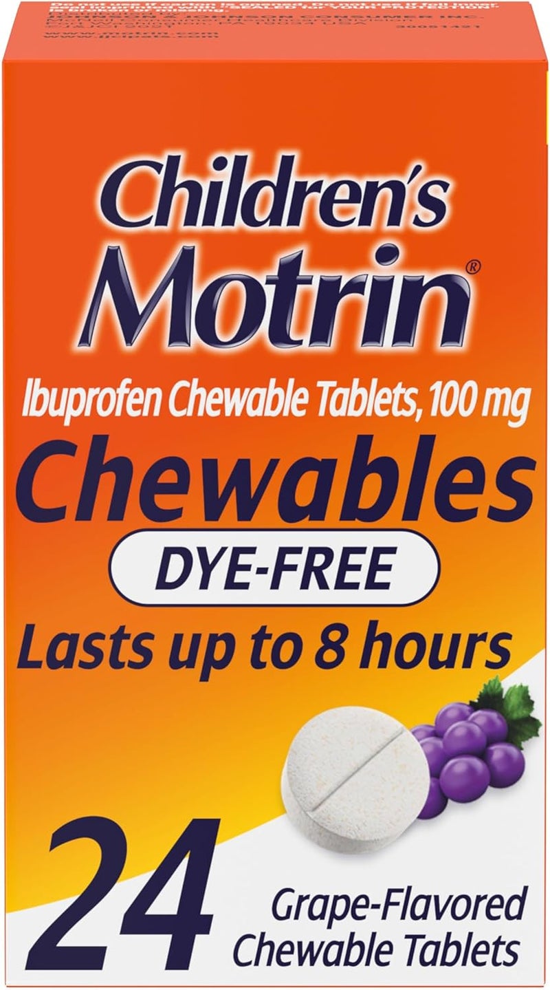 Motrin Children's Dye-Free Ibuprofen Chewable Tablets for Pain & Fever, Grape, 24 Count