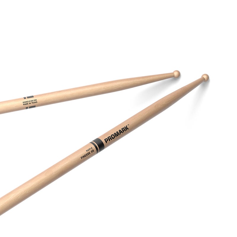ProMark Drum Sticks - Finesse 5B Drumsticks - Drum Sticks Set - Ideal for Jazz - Small Round Wood Tip - Maple Drumsticks - Consistent Weight and Pitch - 1 Pair - Image 1