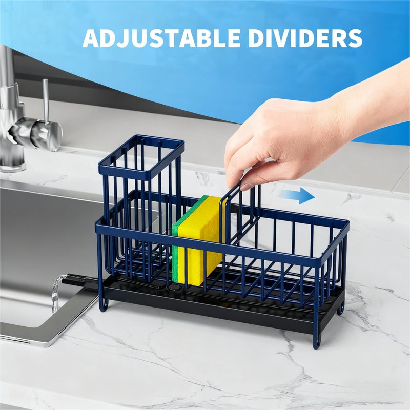 Cisily Sponge Holder Sponge Holder For Kitchen Sink  Sink Caddy Organizer With High Brush Holder  Kitchen Countertop Navy Blue Accessories And Decor - Image 2
