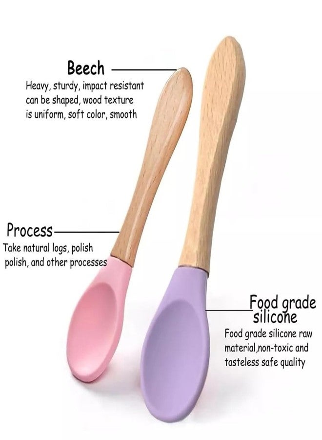 VELINEX Baby Kids Feeding Silicone Bowl & Wooden Handle Spoon, Babies and Toddler Bowl & Spoon Set, Unbreakable Silicone Non-Slip Suction, Microwave & Dishwasher Safe (Purple 1 Set), 350 Ml - Image 3