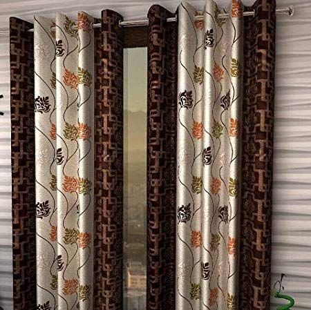 Kolaveri Printed Curtains Solid Long Door Curtains Room Darkening Stylish Fancy Eyelet Panel Drapes for Home and Office 2 Pieces 7 feet Coffe Maharaja 