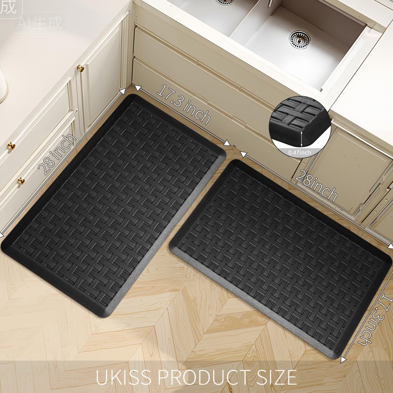 UKISS 2PCS UKISS Kitchen Rugs, Cushioned Anti Fatigue Kitchen Mats for Floor, Waterproof Kitchen Rugï¼ŒNon-Slip Comfort Standing Mat for Kitchen (Black, 17.3"x28"+17.3"x28") - Image 2