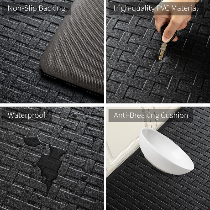 UKISS 2PCS UKISS Kitchen Rugs, Cushioned Anti Fatigue Kitchen Mats for Floor, Waterproof Kitchen Rugï¼ŒNon-Slip Comfort Standing Mat for Kitchen (Black, 17.3"x28"+17.3"x28") - Image 5