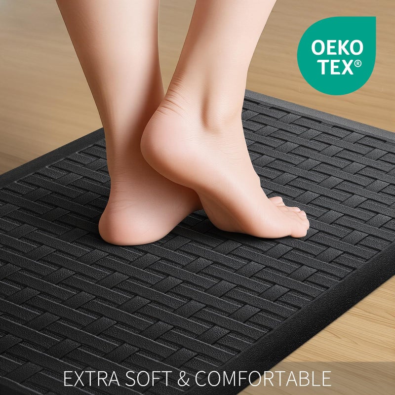 UKISS 2PCS UKISS Kitchen Rugs, Cushioned Anti Fatigue Kitchen Mats for Floor, Waterproof Kitchen Rugï¼ŒNon-Slip Comfort Standing Mat for Kitchen (Black, 17.3"x28"+17.3"x28") - Image 3