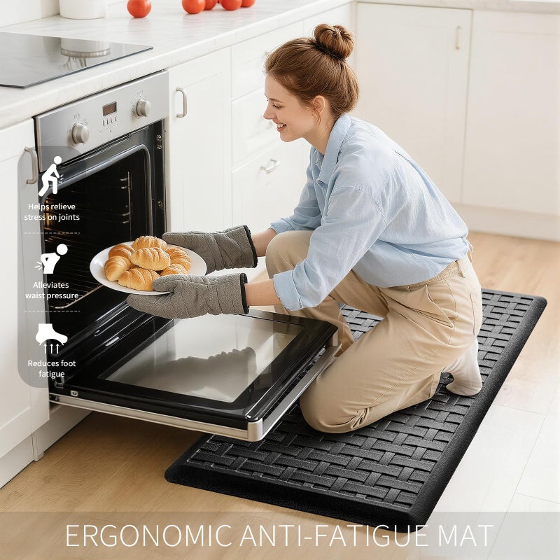 UKISS 2PCS UKISS Kitchen Rugs, Cushioned Anti Fatigue Kitchen Mats for Floor, Waterproof Kitchen Rugï¼ŒNon-Slip Comfort Standing Mat for Kitchen (Black, 17.3"x28"+17.3"x28") - Image 4
