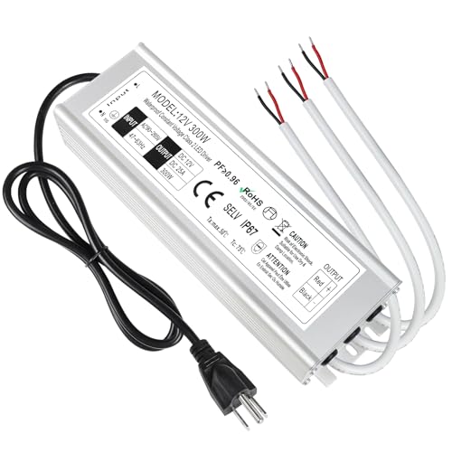 LightingWill LED Driver 300 Watts Waterproof IP67 Power Supply Transformer, 90-265V AC to 12V DC Low Voltage Output, Adapter with 3-Prong Plug 3.3 Feet Cable for Outdoor Use, Computer Project - Image 1