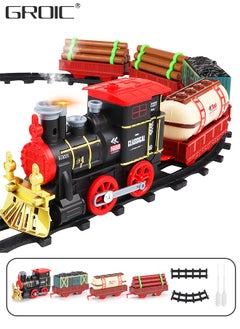 GROIC Steam Train Set Electric Train Track Set, Toy Train Set with Steam, Tracks, Lights & Sounds, Steam Locomotive Engine, Train Carriages, Cargo Cars Steam Train Toy Gift for Kids  - Image 1