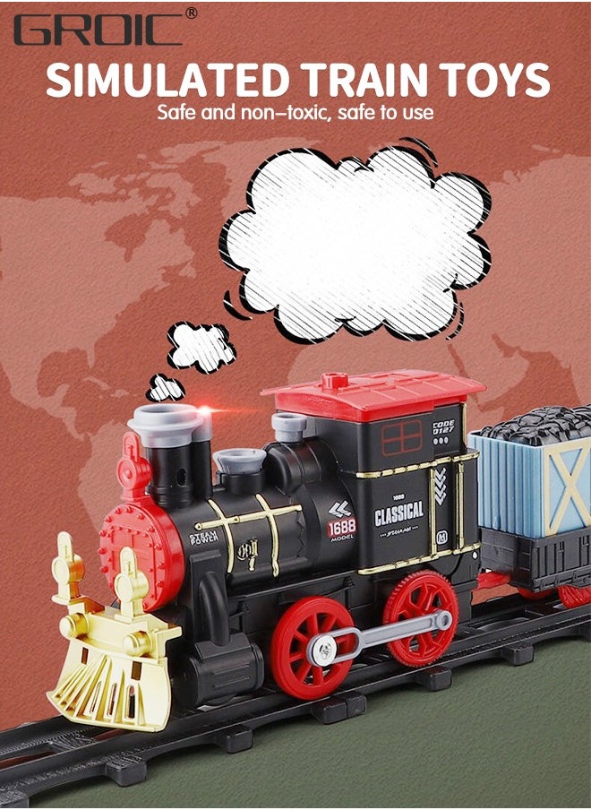 GROIC Steam Train Set Electric Train Track Set, Toy Train Set with Steam, Tracks, Lights & Sounds, Steam Locomotive Engine, Train Carriages, Cargo Cars Steam Train Toy Gift for Kids  - Image 2