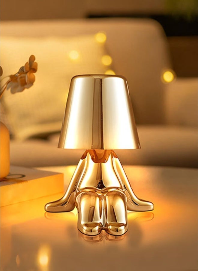 Little Gold Man Table Lamp,Touch Control， USB Rechargeable Portable Desk lamp. 3-Level Dimmable LED, Bedside Nightstand Lamp，Offce, Home Decor (Golden) Style C - Image 1