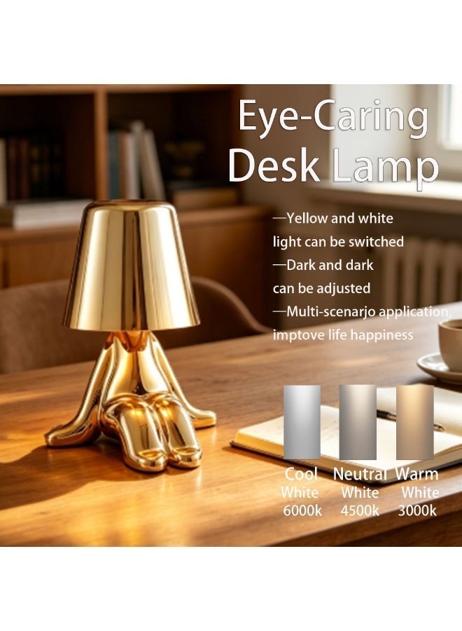 Little Gold Man Table Lamp,Touch Control， USB Rechargeable Portable Desk lamp. 3-Level Dimmable LED, Bedside Nightstand Lamp，Offce, Home Decor (Golden) Style C - Image 3