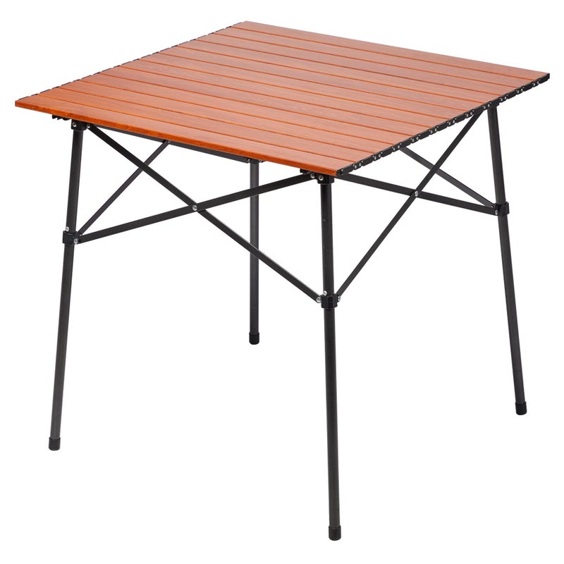 PORTAL Lightweight Aluminum Folding Square Table Roll Up Top 4 People Compact Table with Carry Bag for Camping Picnic Backyards BBQ Brown