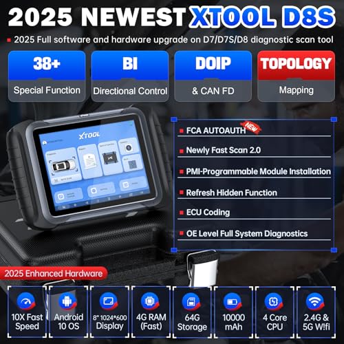 XTOOL XTOOL D8S Bidirectional Scan Tool 2025 Upgraded Ver. of D8 Scanner, OBD2 Scanner Diagnostic Tool, Topology Mapping, ECU Coding, 38+ Resets, FCA, CAN FD&DoIP, All System Scanner for Car, 3-Year Update - Image 2