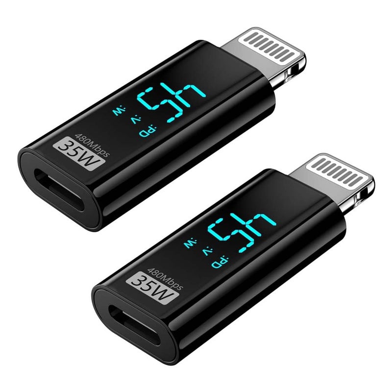TECPHILE USB Type-C Female to Lighting Male Adapter Converter, LED Display, Fast Charging Up to 35W, Compatible with iPhone 14/13/12/11/X/8 Series and Other Type-C Devices (Pack of 2) - Image 1