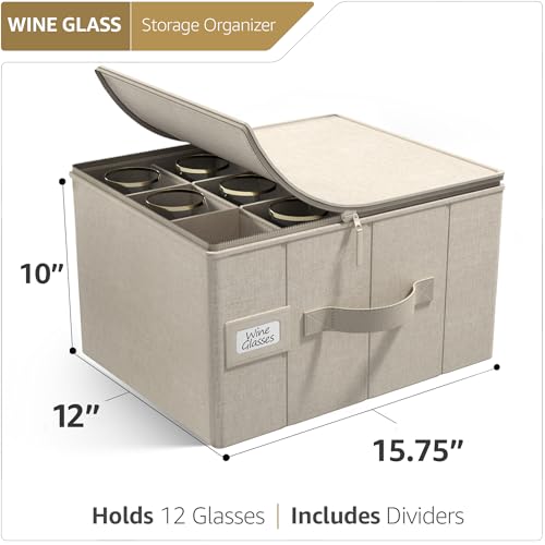 Sorbus Stemware Storage Cases Hard Shell, Wine Glass Storage Box Case with Dividers and Handle - China Storage Containers Holds 12 Crystal Glassware, Red White Wine Glasses, Champagne Flutes, Goblets - Image 2