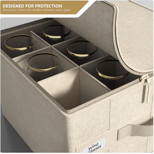 Sorbus Stemware Storage Cases Hard Shell, Wine Glass Storage Box Case with Dividers and Handle - China Storage Containers Holds 12 Crystal Glassware, Red White Wine Glasses, Champagne Flutes, Goblets - Image 5