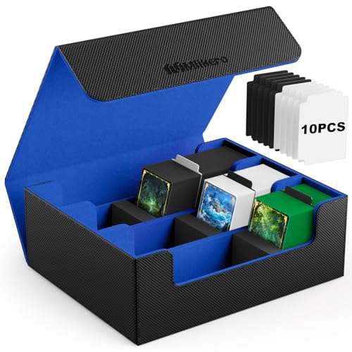 Mlikero Card Deck Case 1800 Trading Card Storage Box with 10 Dividers and 3 Foam Stoppers Leather Magnetic Closure Commander Deck Box Fit for YuGiOh MTG and Sport CardsBlackBlue - Image 1