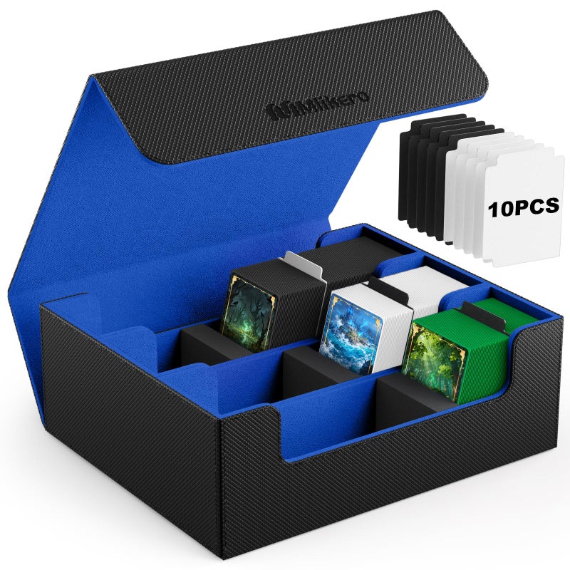 Mlikero Card Deck Case 1800 Trading Card Storage Box with 10 Dividers and 3 Foam Stoppers Leather Magnetic Closure Commander Deck Box Fit for YuGiOh MTG and Sport CardsBlackBlue - Image 2