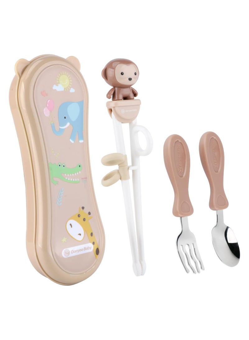 general Stainless steel children's silverware set for babies and toddlers with children's training chopsticks and baby spoon fork for self-feeding learning (set of 3) - Image 1